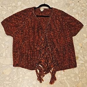 Chicos Fringe Cardigan-style Sweater Topper, No Buttons, Brown/Orange, Size 0